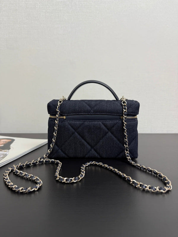 Chanel 2026 Vanity Case 19cm Blue Denim Leather