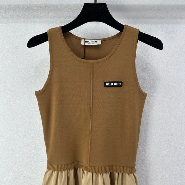 Miu 2026 Vest Patchwork Dress Brown Beige Wool Viscose 375132