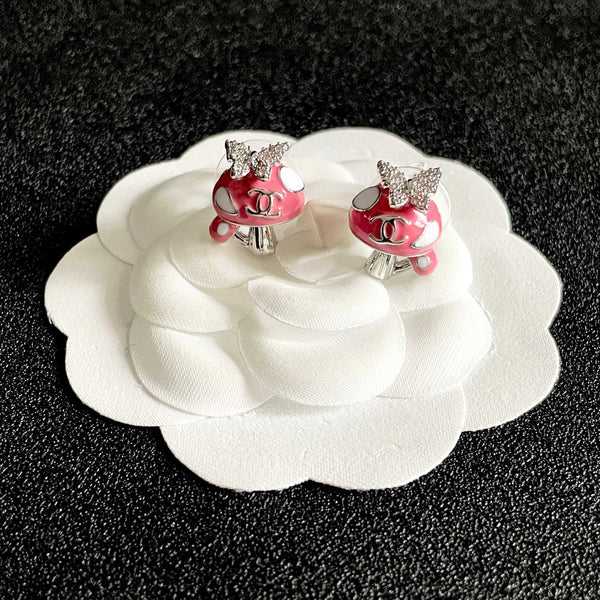 CC Pendentif Papillon Double C Rose Argent Boucles d'Oreilles