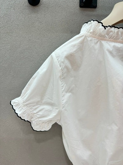 Miu 2026 Ruffled Trim Shirt White Black Cotton 375185