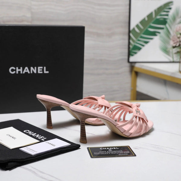 CC 2026 High-heeled Sandals With Delicate Bow 80mm Pink Cowhide 758429