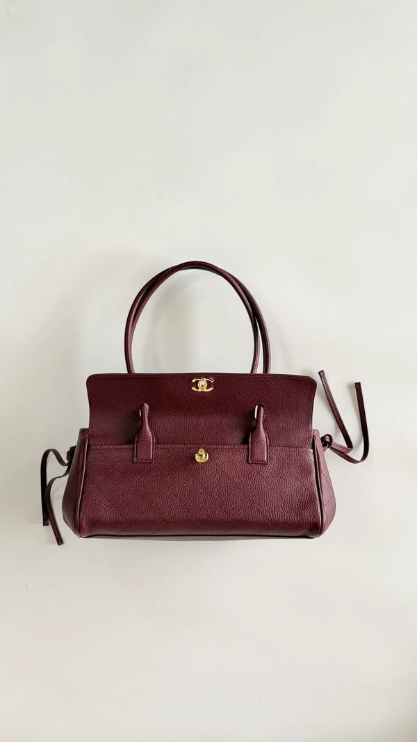 Chanel 2026 Shopping Bag 30.5cm Burgundy Red Grained Calfskin