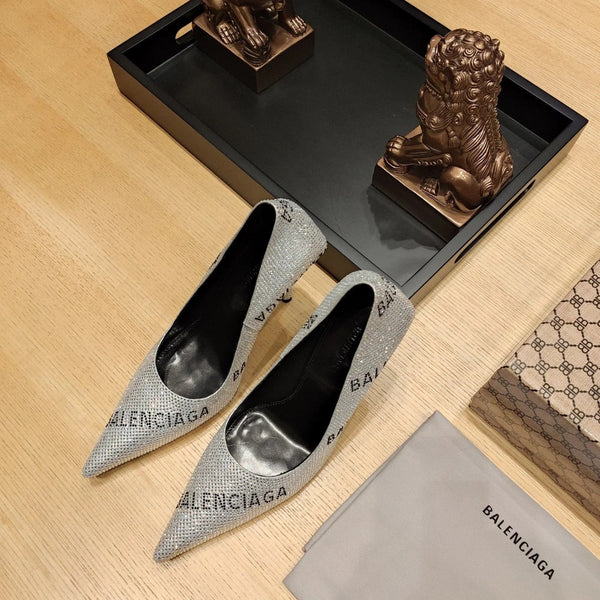 Balenciaga 26s High Heel Pump 100 Sliver Rhinestone Cowhide 681192
