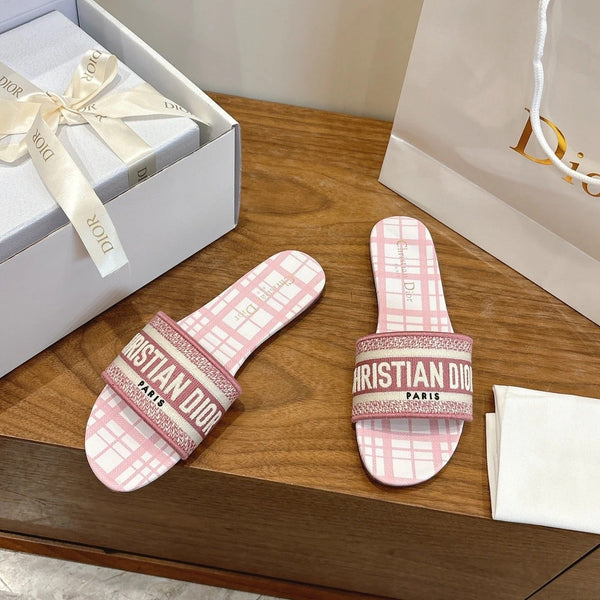 CD 26s Embroidered Sandals Striped Pattern Canvas Cowhide 685547