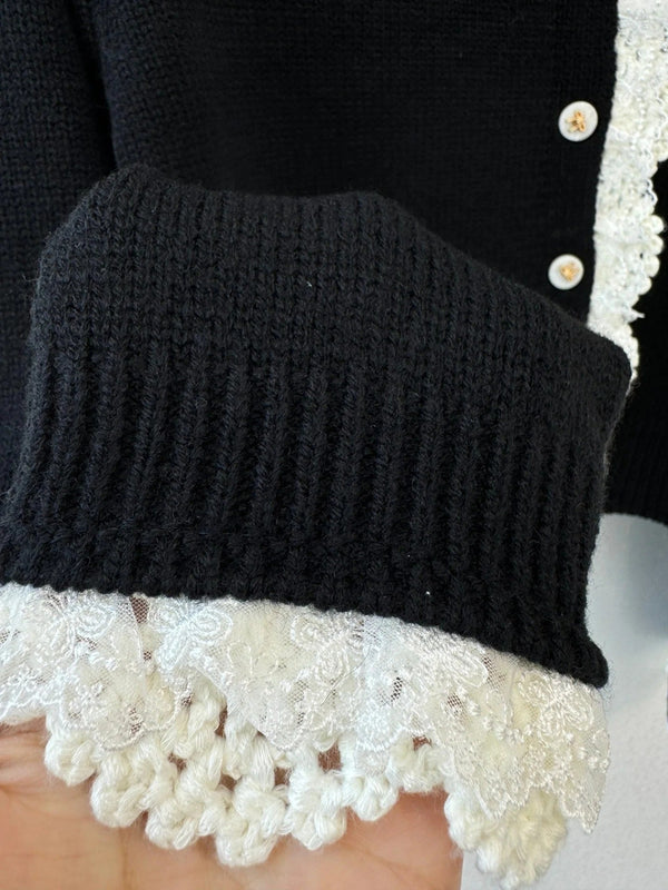 CC 2026 Lace-trimmed Cardigan Black Mix White Wool 424721