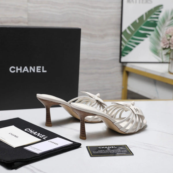 CC 2026 High-heeled Sandals With Delicate Bow 80mm White Cowhide 758427