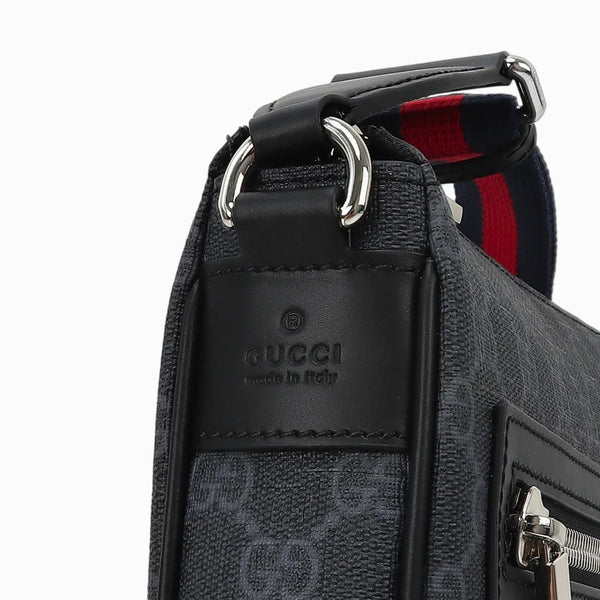 GG 2026 Flatpack Small Messenger Bag 24cm Black Dark Gray Canvas Leather