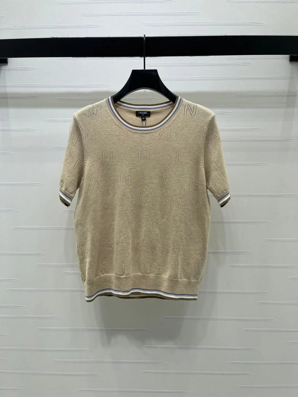CC 2026 Hollow-out Knit Crew Neck Short-sleeved Top 380725