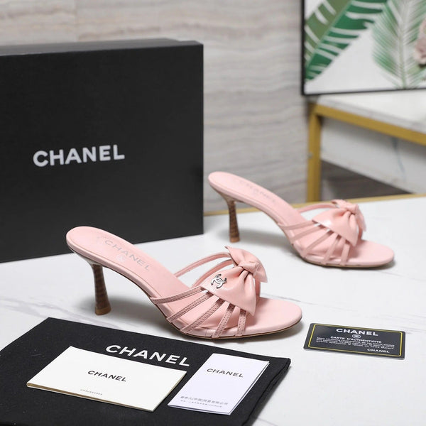 CC 2026 High-heeled Sandals With Delicate Bow 80mm Pink Cowhide 758429