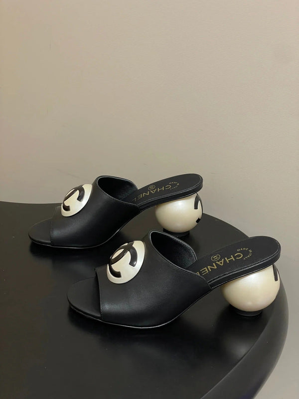 CC 2026 Pearl Heel Sandals 70 Double C Buckle Sheepskin
