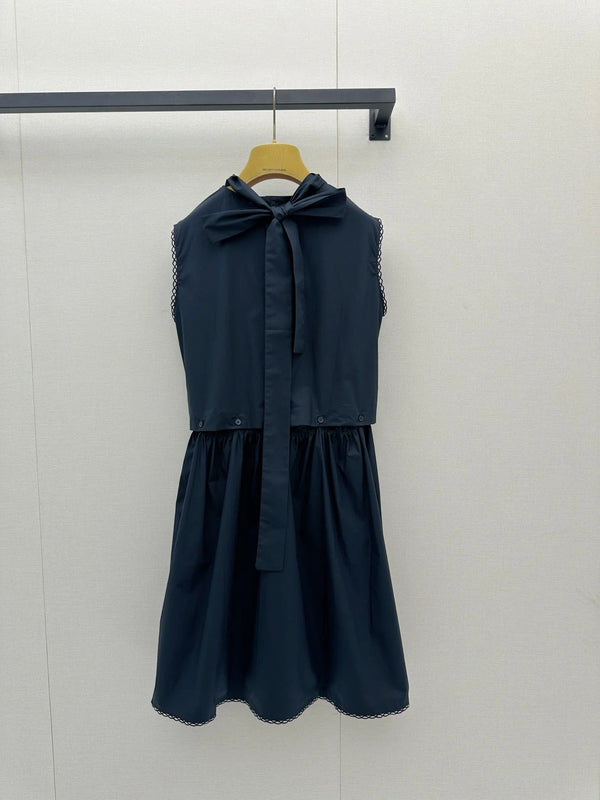 Miu 2026 Sleeveless Dress Navy Green Cotton 648450