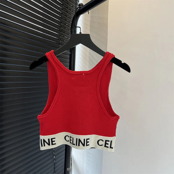 Celine 2026 Débardeur court en coton côtelé avec logo