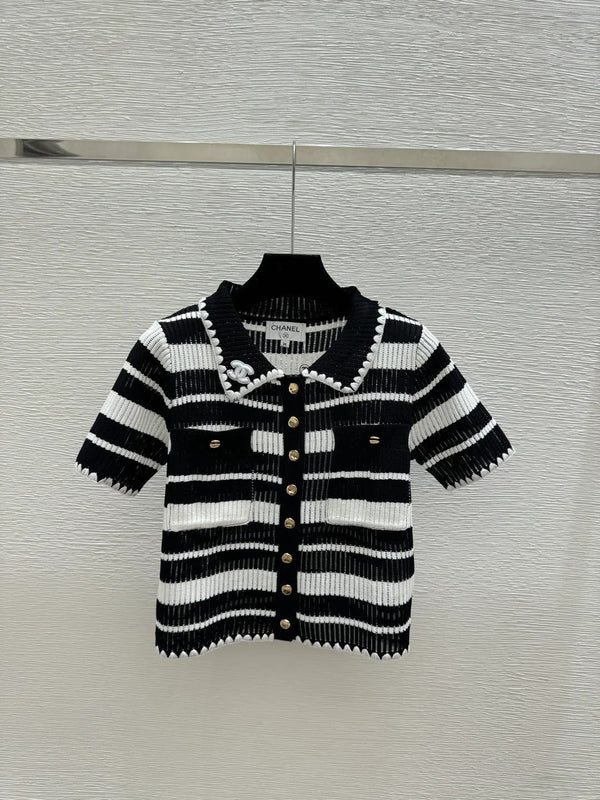 Cardigan Chanel 2026 en maille rayée à col et manches courtes 170591
