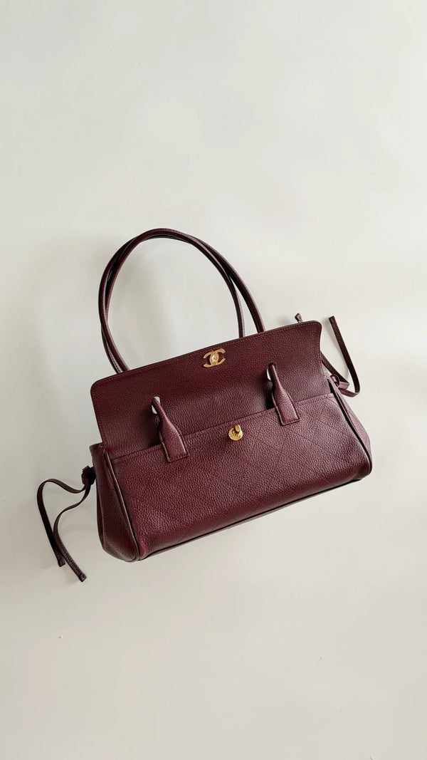 Chanel 2026 Shopping Bag 30.5cm Burgundy Red Grained Calfskin