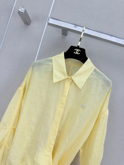 Chanel 2026 Collared Long-sleeved Shirt Yellow Cotton 358050
