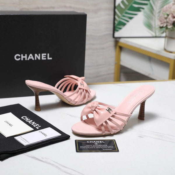 CC 2026 High-heeled Sandals With Delicate Bow 80mm Pink Cowhide 758429