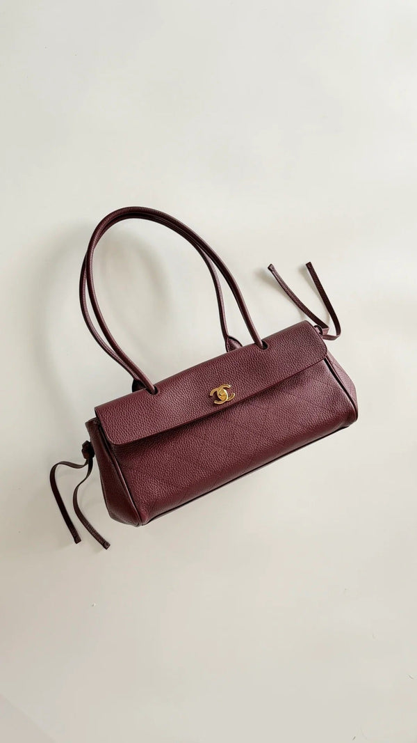 Chanel 2026 Shopping Bag 30.5cm Burgundy Red Grained Calfskin