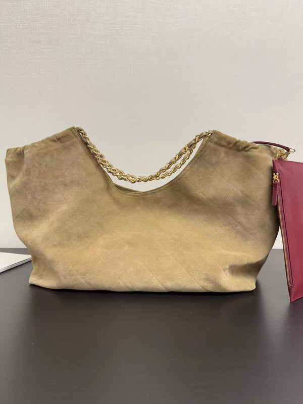 CC 2026 Quilted Neo Cabas Small Shopping Tote Bag 44cm Beige Suede