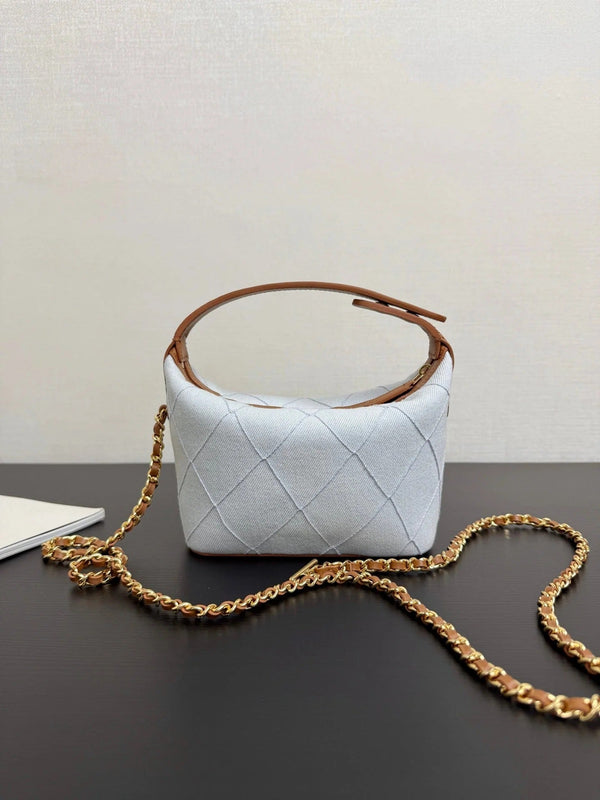 CC 2026 Mini CC Hobo Pouch 21cm Light Blue mix Brown Denim Leather