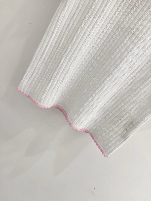 Haut à manches courtes en maille à bordure rose Miumiu 2026 Tencel Nylon 179459