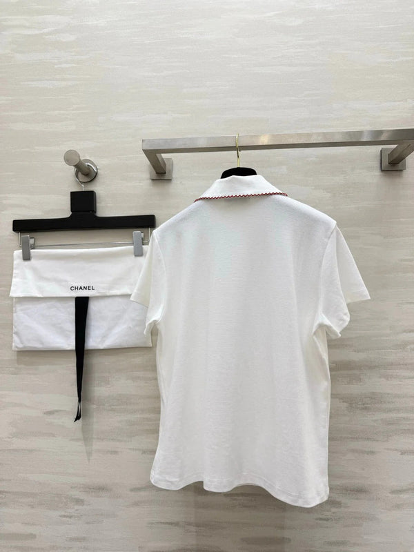 CC 2026 Red-Trimmed Peter Pan Collar Polo Short-Sleeve White Cotton 666394