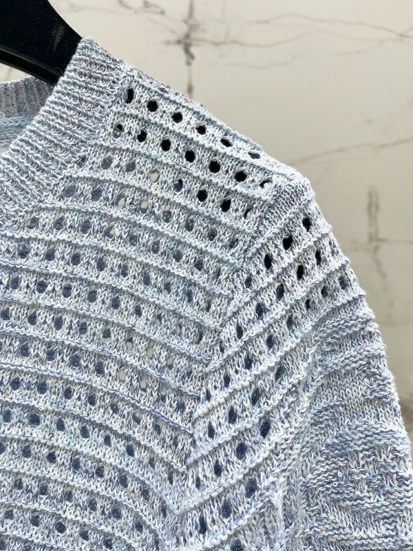 Chanel 2026 Pull en maille ajourée à col rond en laine à manches courtes 178762