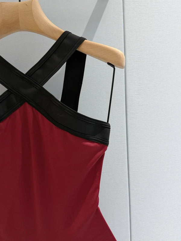 CC 2026 One-piece Swimsuit Dark Red mix Black Cotton 670050