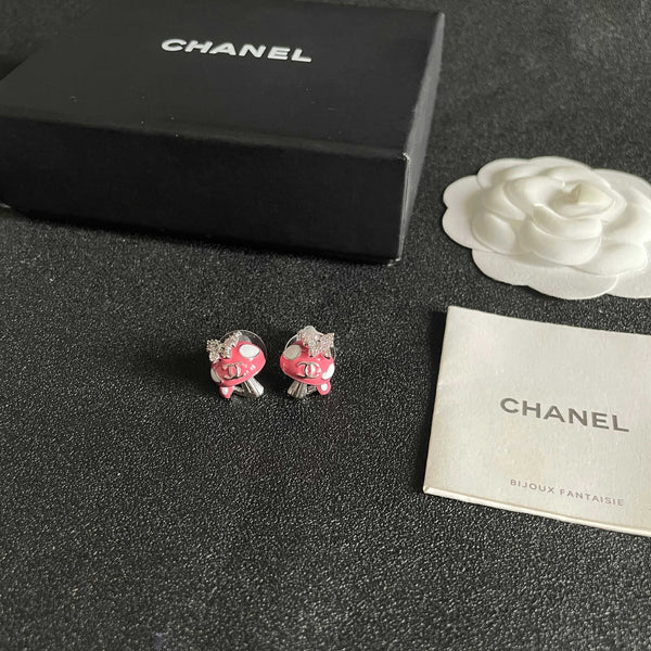 CC Pendentif Papillon Double C Rose Argent Boucles d'Oreilles