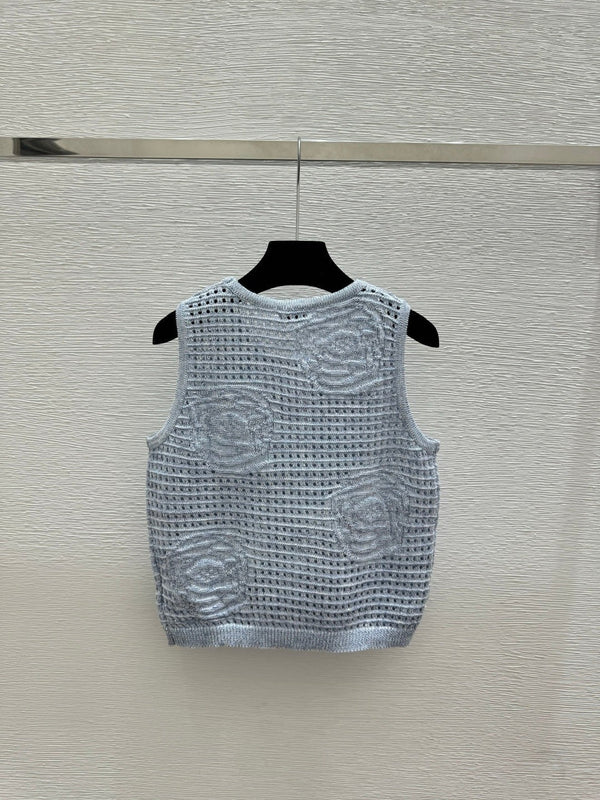 Chanel 2026 Gilet Sans Manches en Maille Évidée Fleur Laine 158962