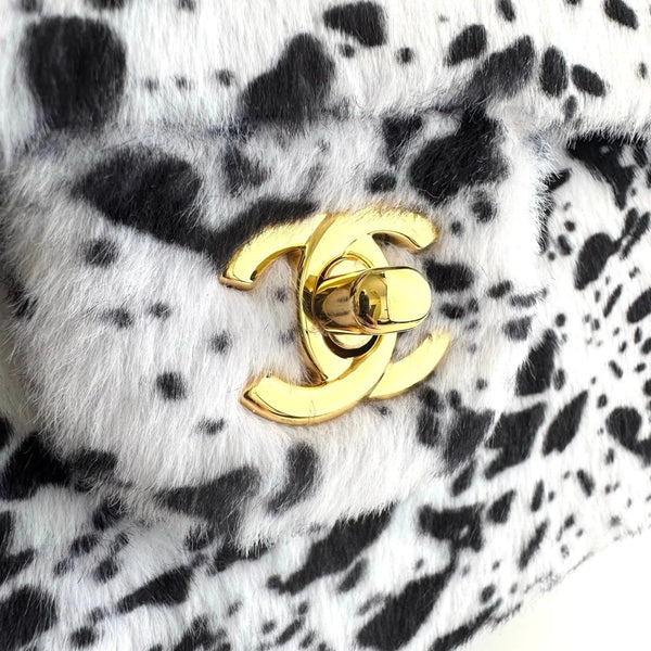 CC 2026 Leopard Print 25cm Flap Bag White Black Ponyhair Leather