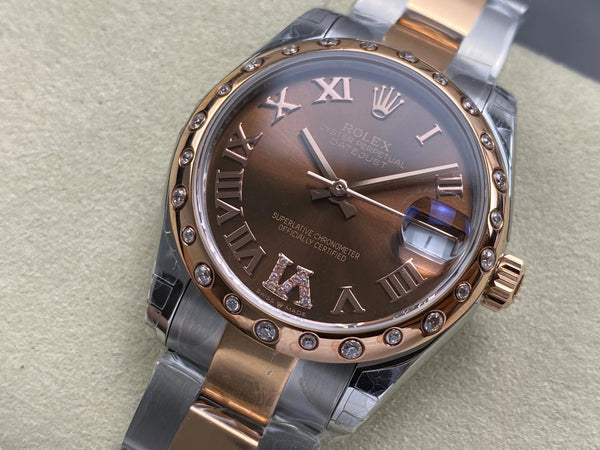 Rolex Datejust 31mm Chocolate Dial Diamond Bezel Steel Pink Gold