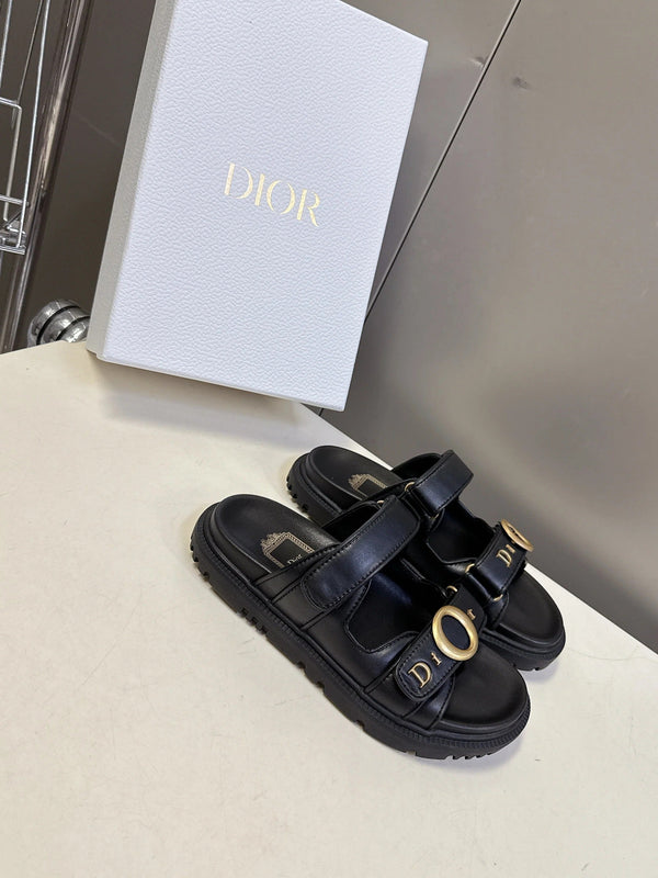 Dior 2026 Sandales à enfiler velcro en cuir noir 716903