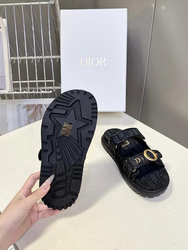 Dior 2026 Velcro Slip-on Sandal Black Fabric Leather 716905