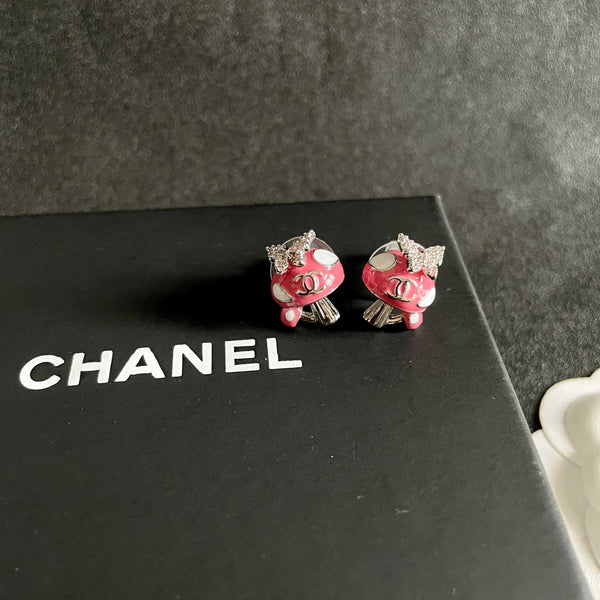 CC Pendentif Papillon Double C Rose Argent Boucles d'Oreilles