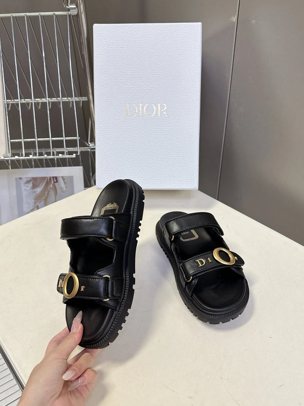 Dior 2026 Sandales à enfiler velcro en cuir noir 716903