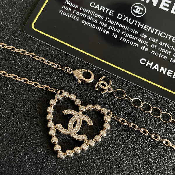 CC Vintage Heart Double C Diamond Gold Necklaces