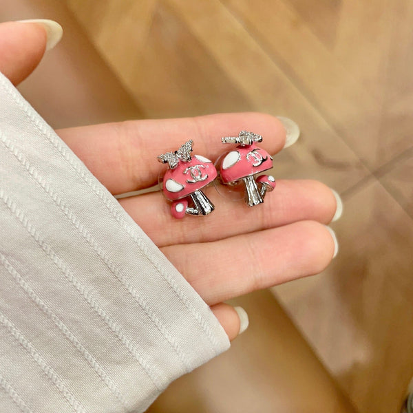 CC Pendentif Papillon Double C Rose Argent Boucles d'Oreilles