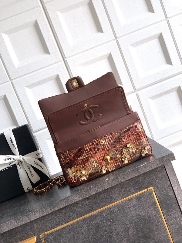 CC 2026 Flap Bag Brown Mix Colors Sequin Leather