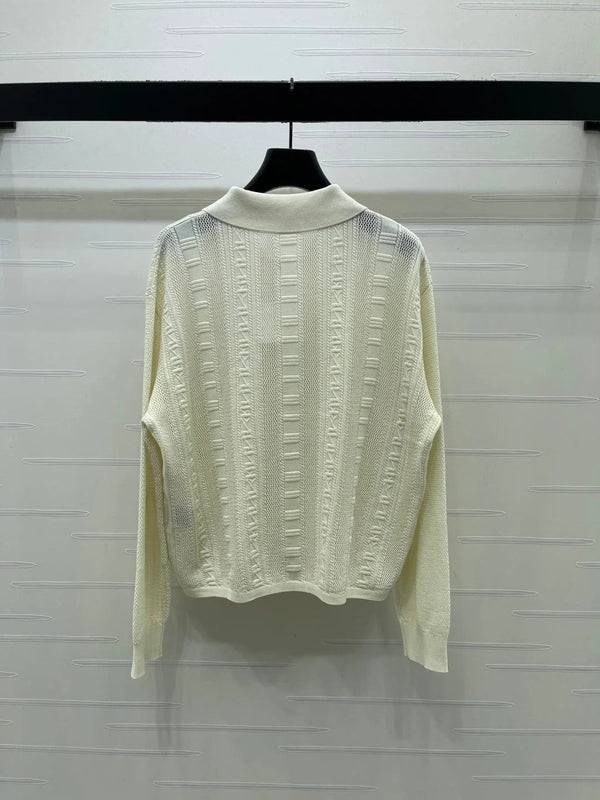 HM 2026 Collared Knit Long-Sleeve Top Cream Tencel Cotton 413333