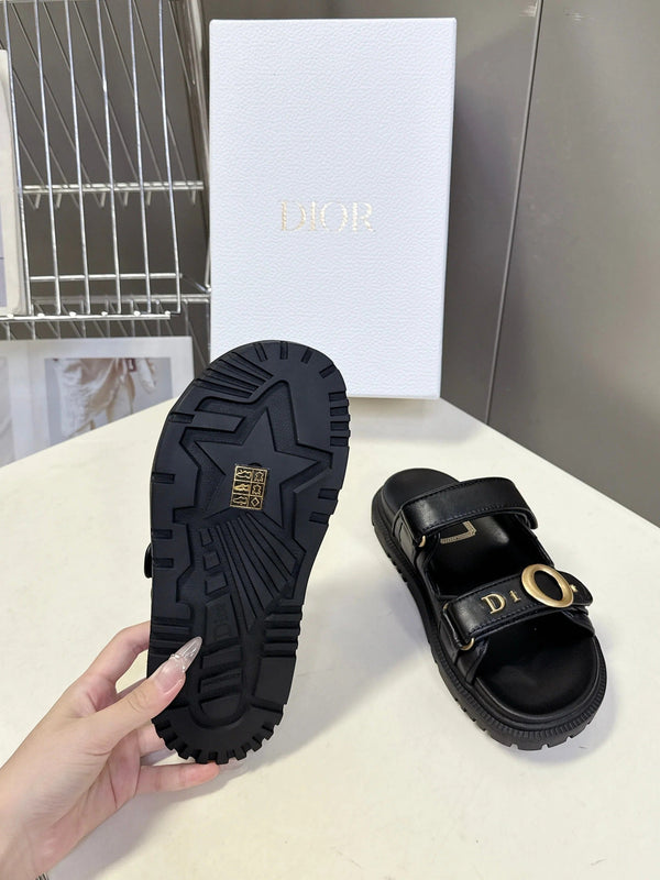 Dior 2026 Sandales à enfiler velcro en cuir noir 716903