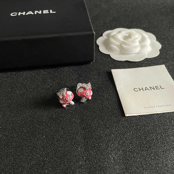 CC Pendentif Papillon Double C Rose Argent Boucles d'Oreilles