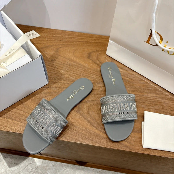 CD 26s Embroidered Sandals Canvas Cowhide 685496