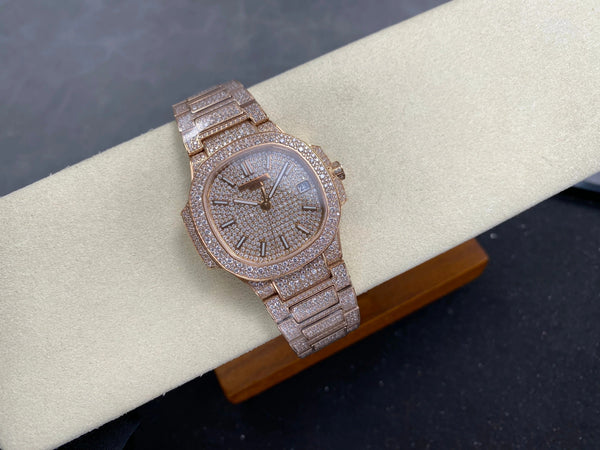 Patek Philippe Nautilus 35mm Diamond Dial Pink Gold Full Diamond