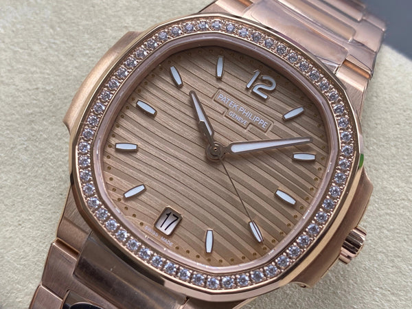 Patek Philippe Nautilus 34mm Pink Gold Case Diamond Bezel