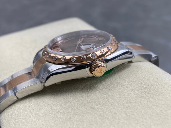 Rolex Datejust 31mm Chocolate Dial Diamond Bezel Steel Pink Gold