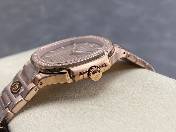 Patek Philippe Nautilus 34mm Pink Gold Case Diamond Bezel