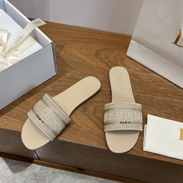 CD 26s Embroidered Sandals Canvas Cowhide 685496