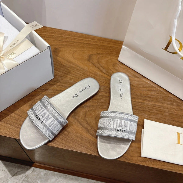 CD 26s Embroidered Sandals Canvas Cowhide 685496