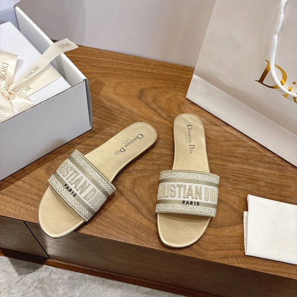 CD 26s Embroidered Sandals Canvas Cowhide 685496