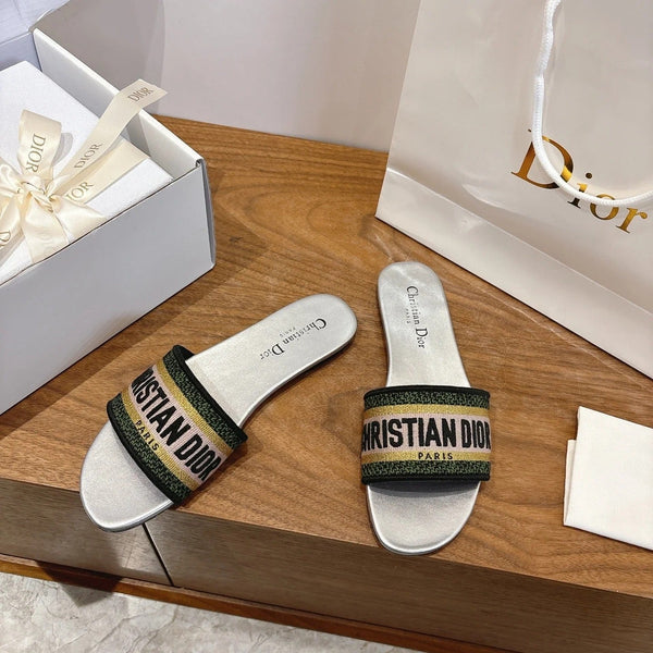 CD 26s Embroidered Sandals Canvas Cowhide 685496